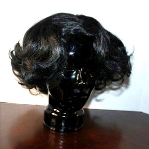 NWT Black Fluffy Curled Wig - Adjustable Cap - Retro Glam Style